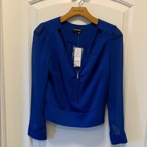 Bebe Blue Fitted V-Neck Blouse